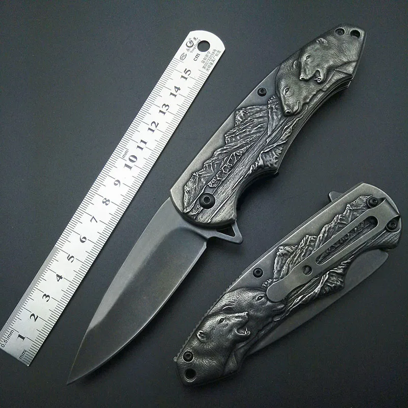 Stonewash Cuchillo Plegable Táctico del Oso Polar Fold 7Cr13 Hoja Cuchillos de Marca Al Aire Libre de herramientas De Arte De Alta Calidad cuchillos para trinchar