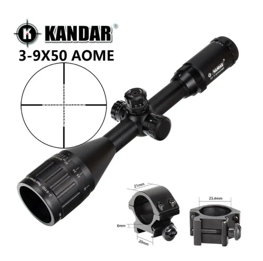 KANDAR 3-9x50 AOE Mil-dot Сетка RifleScope блокировка, сброс полный размер Охотничья винтовка прицел тактический оптический прицел - Цвет: with picatinny ring3