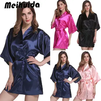 

Popular Fashion Solid Long Sleeve Belt Sexy Womens Summer Lingerie Sleepwear Lace Satin Robe Underwear Night Dress