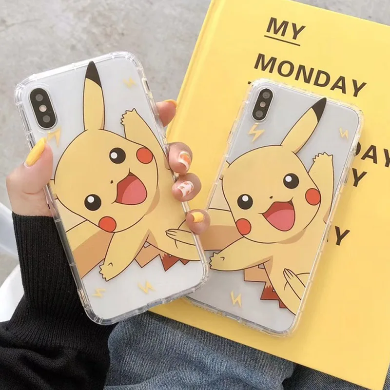 

Cartoon Pika Anti Fall Soft Clear poke Cover for huawei P30 P30pro clear case for Samsung note9 S9 S9plus S10 for iphone X 7 mon
