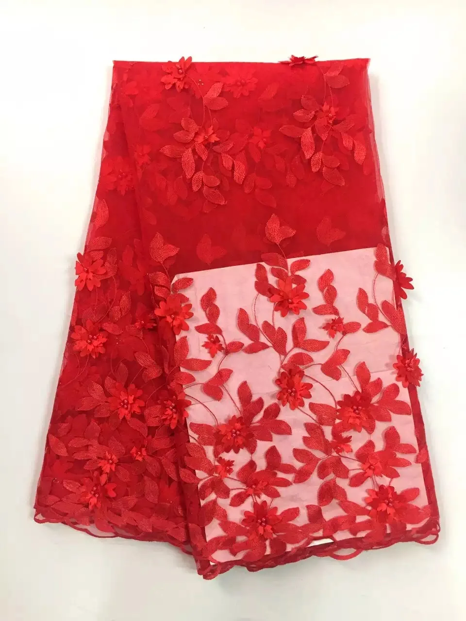 Free shipping SU012Z 5 floating flower beaded lace fabric high quality