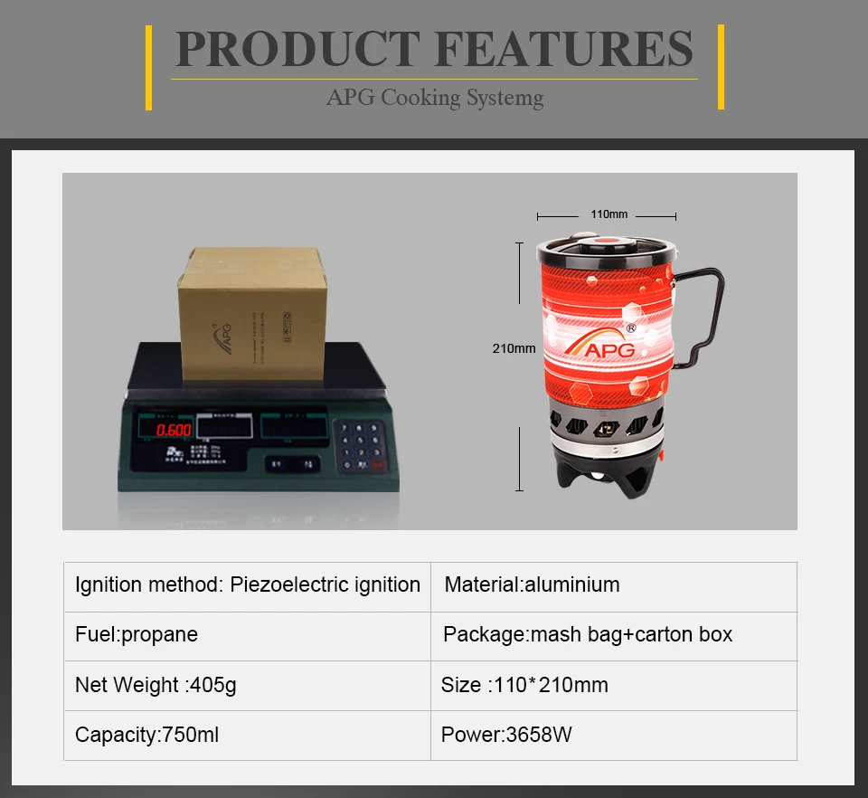APG, портативная система для приготовления пищи, походная плита, теплообменник, горшочек с пропановым газом