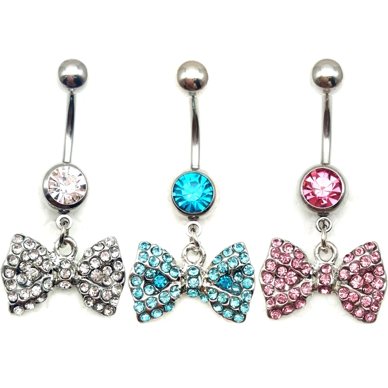 3Colors Steel Navel Rings Cute Bow Tie Belly Button Rings Piercing