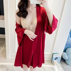 Qweek Conjunto de Ropa de Seda Conjunto de Ropa de Dormir de Encaje Sexy Ropa de Dormir de Satén Conjunto de Trajes de Mujer para Mujer Arco Lindo Traje Pijama Lencería Elegante de Nuit Femme Qweek Conjunto de Ropa de Seda Conjunto de Ropa de Dormir de Encaje Sexy Ropa de Dormir de Satén Conjunto de Trajes de Mujer para Mujer Arco Lindo Traje Pijama Lencería Elegante de Nuit Femme