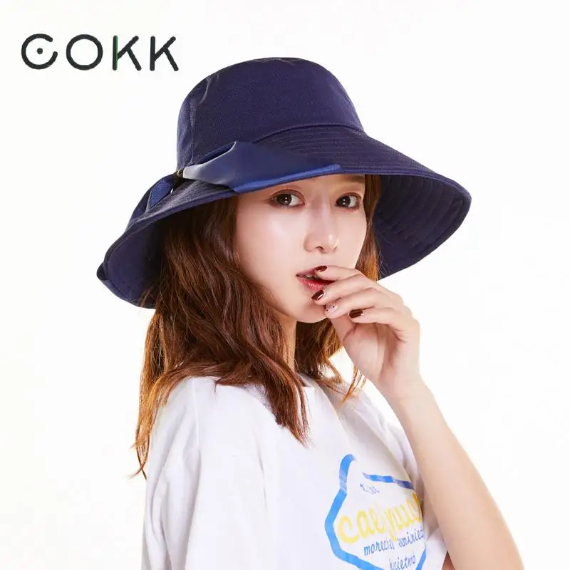 COKK, летние шляпы для женщин, женская шляпа с широкими полями, Панама с лентой, шляпа от солнца, Женская однотонная повседневная черная Панама с плоским верхом