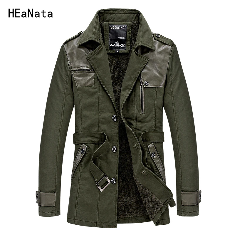 Winter Mens Windbreaker Jackets Cotton Parkas Men Long