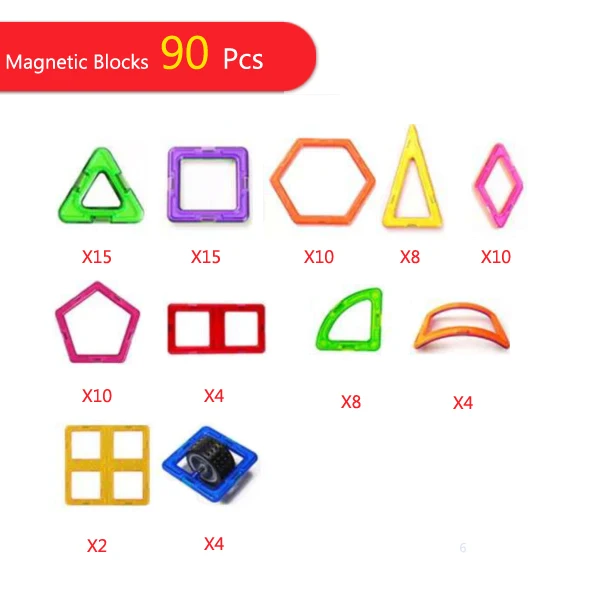 

90pcs Big Size Magnetic Blocks Designer DIY Building & Construction Toy Magnetic Tiles Square Triangle Educational Toys For Kids