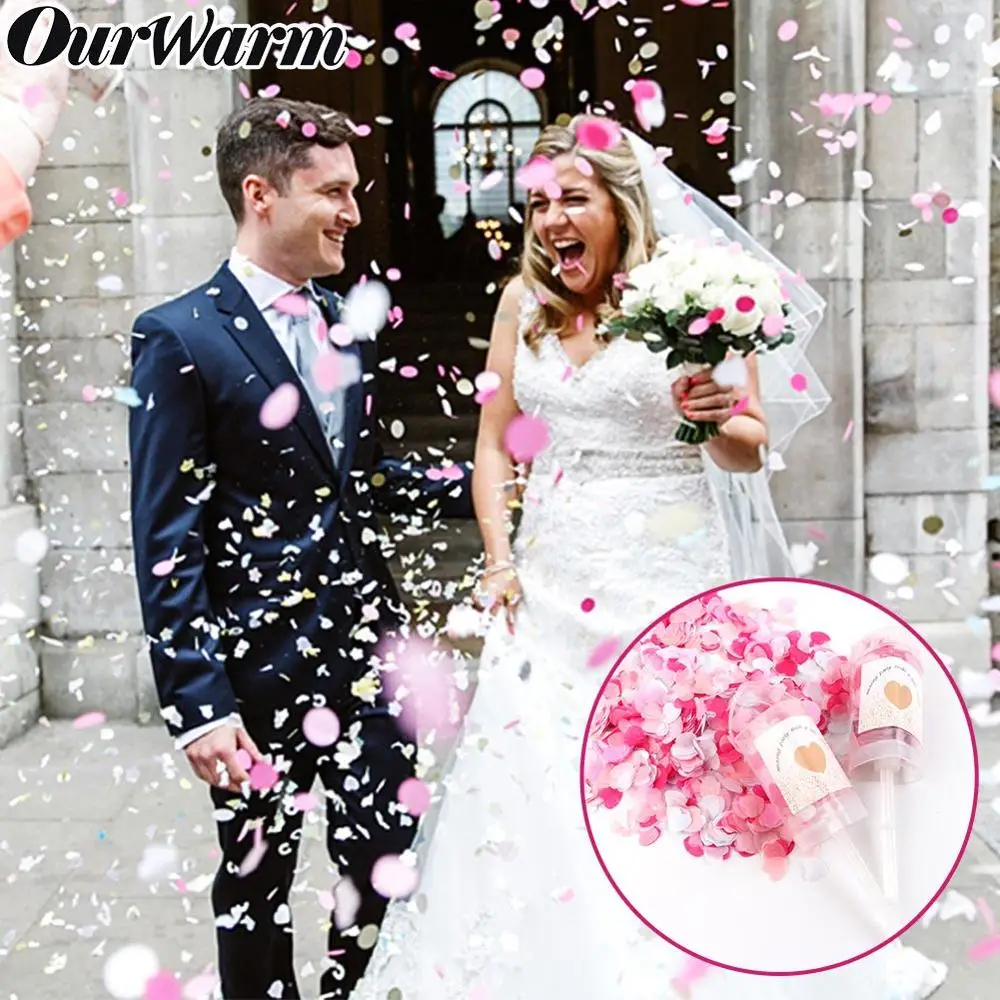

OurWarm 10Pcs Wedding Spray Confetti Cannons Heart Push Poppers Handheld Fireworks Paper String Celebration Birthday Party Decor