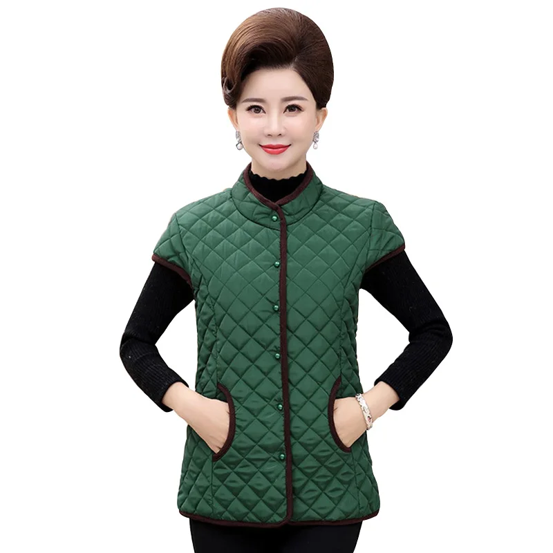 

Plus Size 5XL Cotton Coat Mom's Vests Solid Color Round Neck Sleeveless Vest Winter Warm Waistcoat for Women Female Jacket