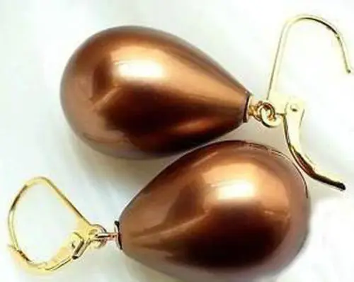 FREE shipping&gt &gt&gt&gt12X16mm Chocolate Shell dangle earrings Pearl Earring AAA +DW1H | Украшения и аксессуары