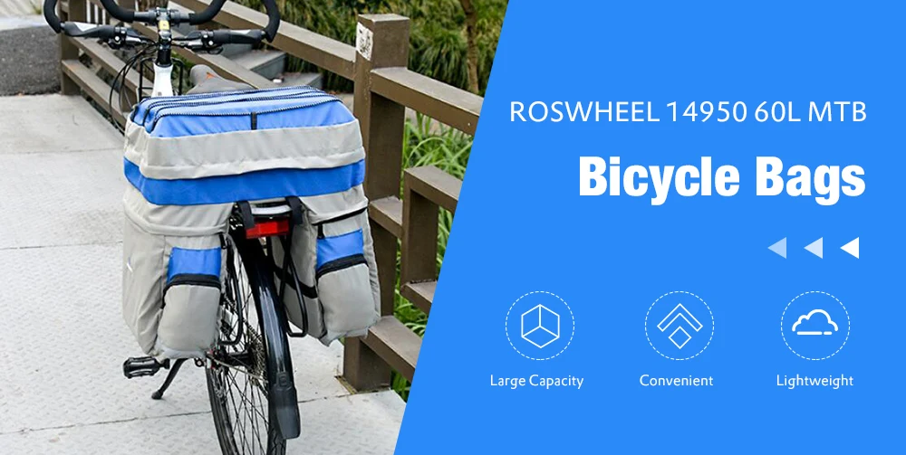 Flash Deal ROSWHEEL 14950 60L MTB Bicycle Bag Back Seat Double Side Bags with Rain Cover Light Reflective Tape Bike Bag Cycling Bag 0