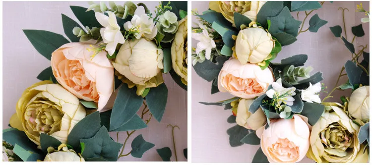 Flone European Artificial Peony Wreaths Silk Flower Simulation Flowers Wreaths Door Ornaments Garland Wedding Home Party Decor (9)