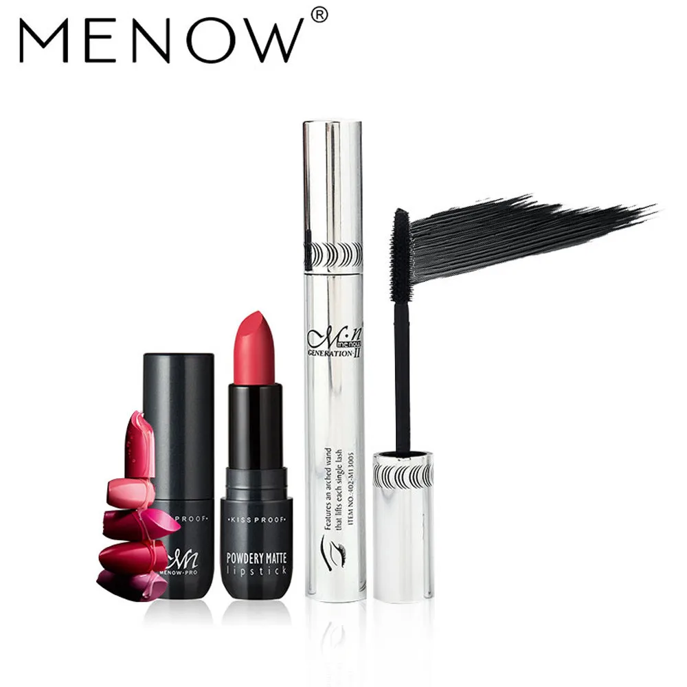Menow Women Waterproof Mascara Matte Long Lasting Lip Gloss Make Up Set