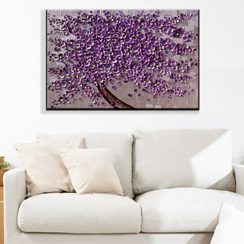 

Large Modern Abstract Wall Art Pictures Handpainted Knife Flower Oil Paintings On Canvas Handmade Acrylic Purple Floral Painting