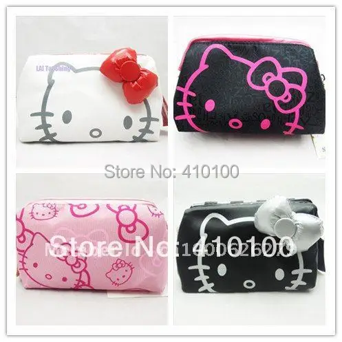 Cute Cartoon Genuine Hello Kitty Cosmetic Bag Pu Makeup Bag Girls