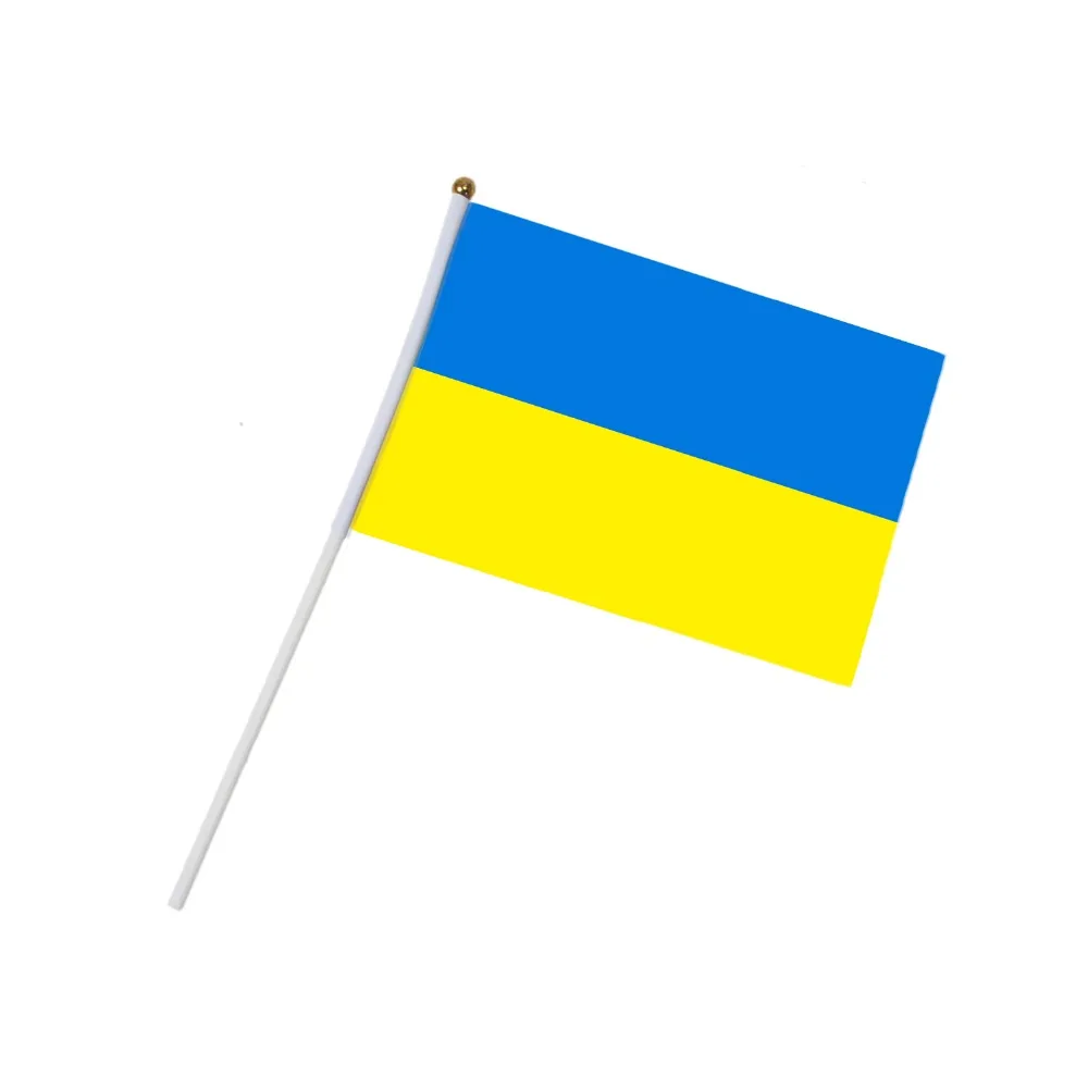 5 шт. украинский флаг 14*21 см ручной миниатюрный с белым шест яркий цвет и