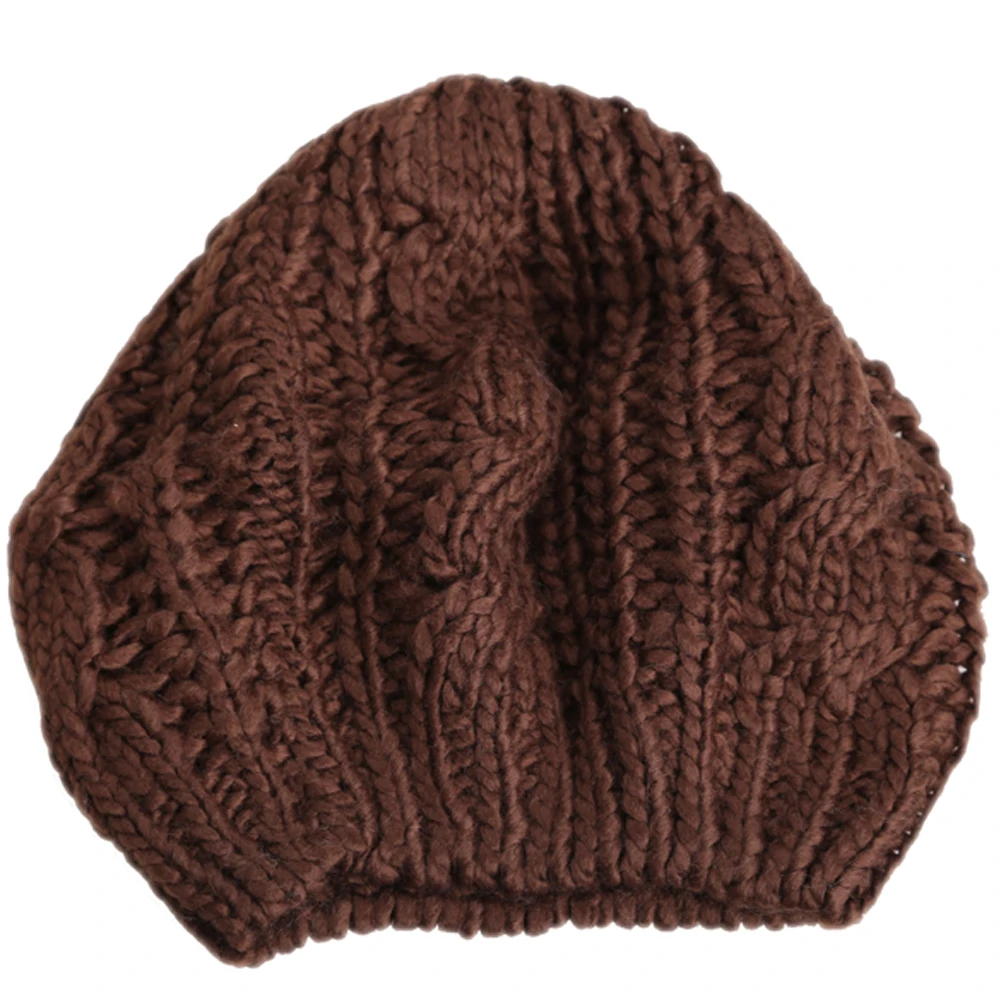 Теплый зимний женский берет, вязаная мешковатая шапочка, многоцветная лыжная шапка, Лучшая-WT - Цвет: coffee