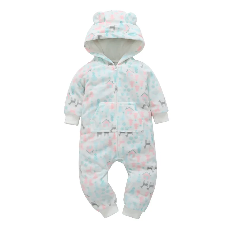 Новая одежда Bebes для новорожденных, цельный флисовый комбинезон с капюшоном, весенний комбинезон с длинными рукавами для маленьких девочек и мальчиков, боди, комбинезон - Цвет: 18