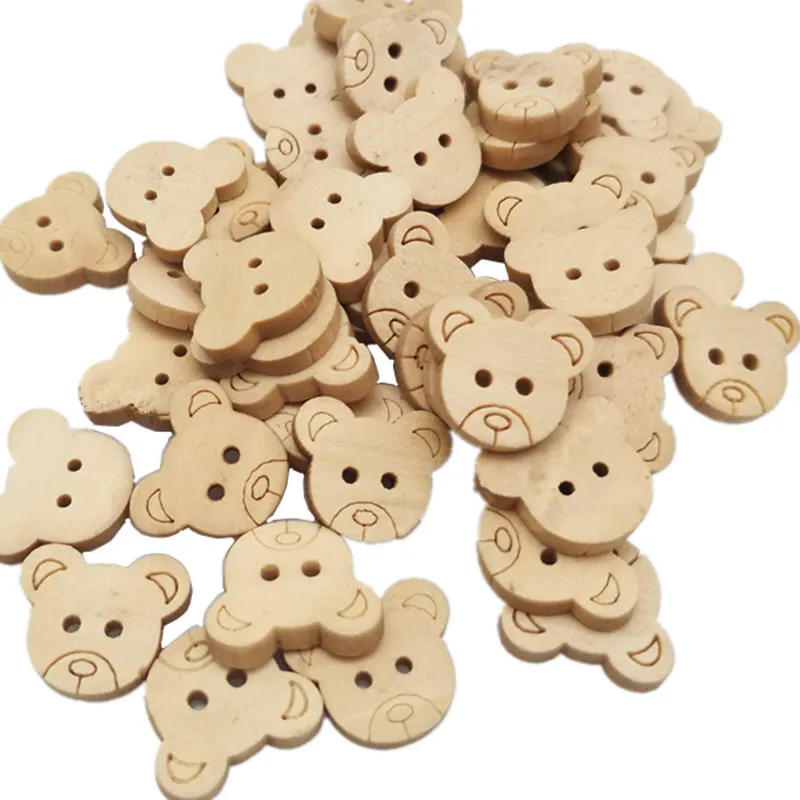 20Pcs/50Pcs/100Pcs Decorative Bear Wooden Buttons Natural Teddy Bear Charms 2Holes Wood Sewing Buttons for Children  7NK247 2