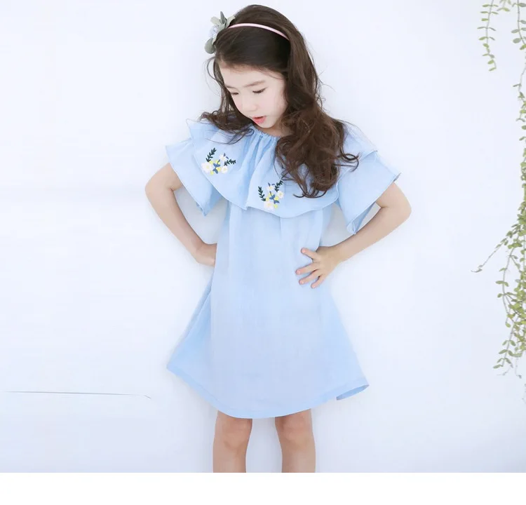 cotton embroidered floral pattern baby teenage girl summer dress 2017 ruffles pink blue flowers embroidery children dresses for kids girls  clothing  2 3 4 5 6 7 8 9 10 11 12 13 14 15 years litle big girls children girl dress child clothes (1)