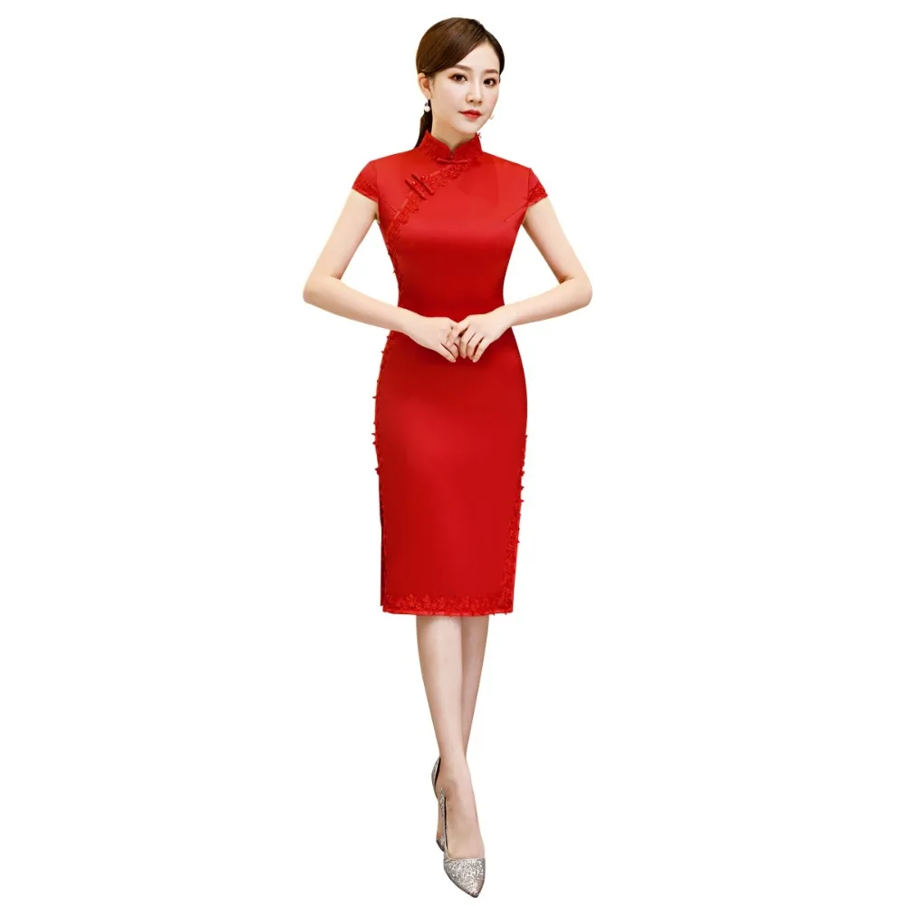 Шанхай история короткий рукав Китайская традиционная одежда Длинные Cheongsam кружево Qipao Женская Китайский восточное платье 3 цвета