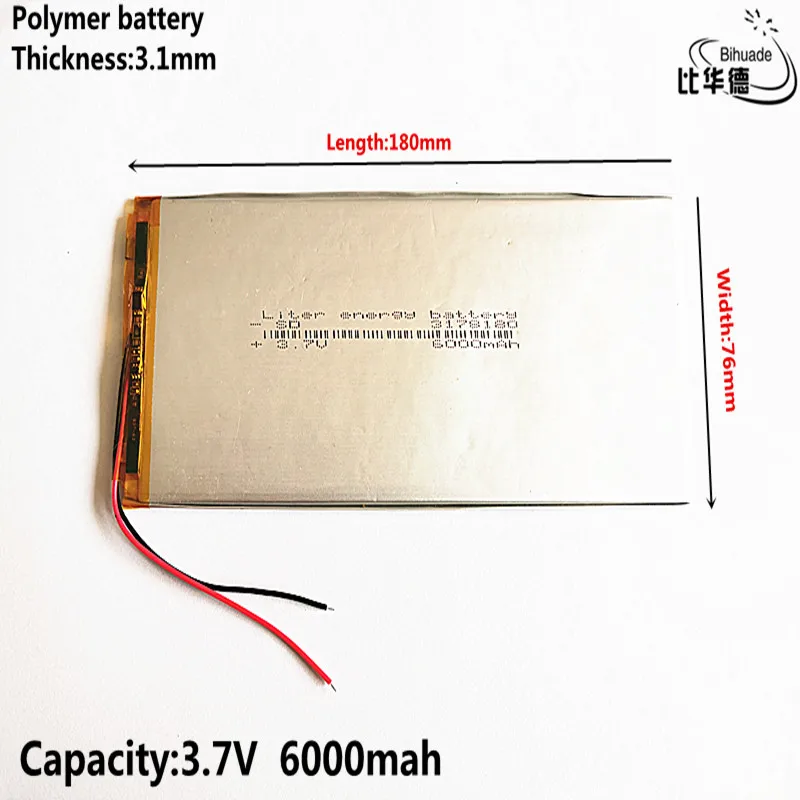 

Free shipping 3.7V lithium polymer 6000mah universal battery tablet PC 3.1*76*180