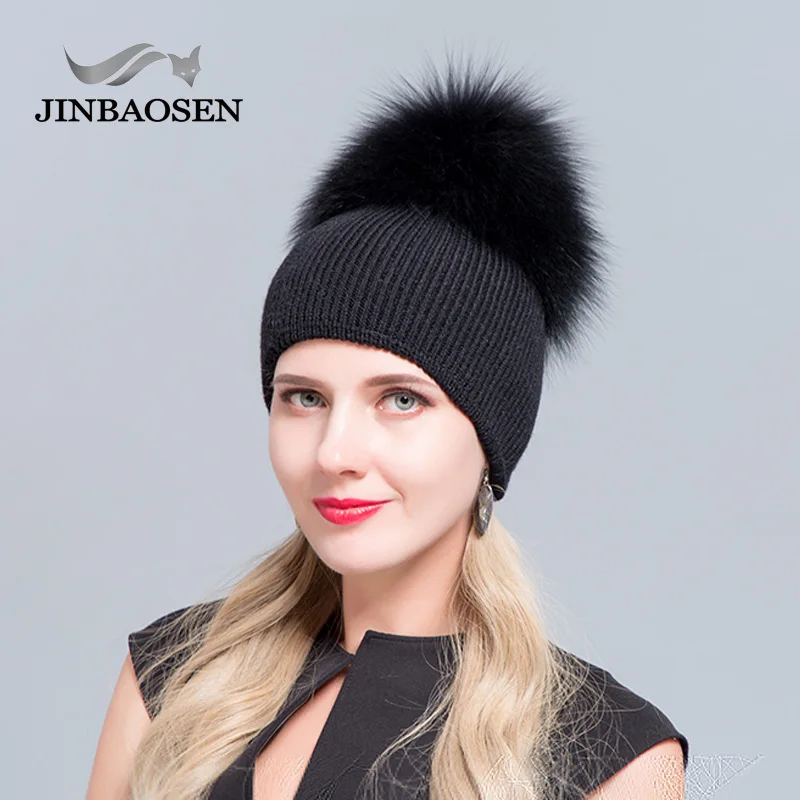 JINBAOSEN Fur Hat Winter Warm Ear Protective Leather Hat Fox Hair Ball