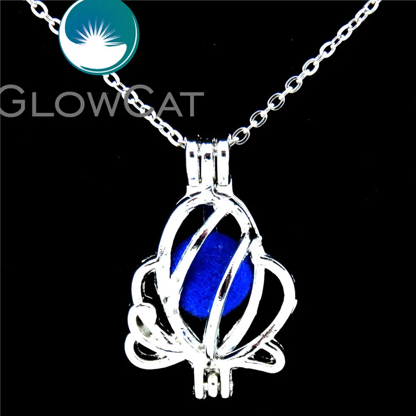 

GLOWCAT K526 Silver Flying Butterfly Pendant Beads Cage Aromatherapy Essential Oil Diffuser Oyster Pearl Cage Locket Necklace