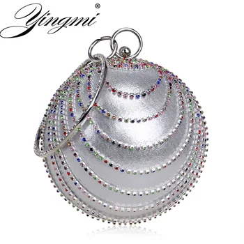 

YINGMI Circular Shaped Tassel Rhinestones Women Evening Bag Diamonds Metal Gold Small Day Clutch Party Wedding Handbags