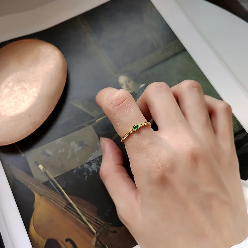 

WTLTC 925 Sterling Sliver Open Stackable Rings for Women Solid Thin Layered Rings Minimalist Thunb Ring Green Stone Jewelry