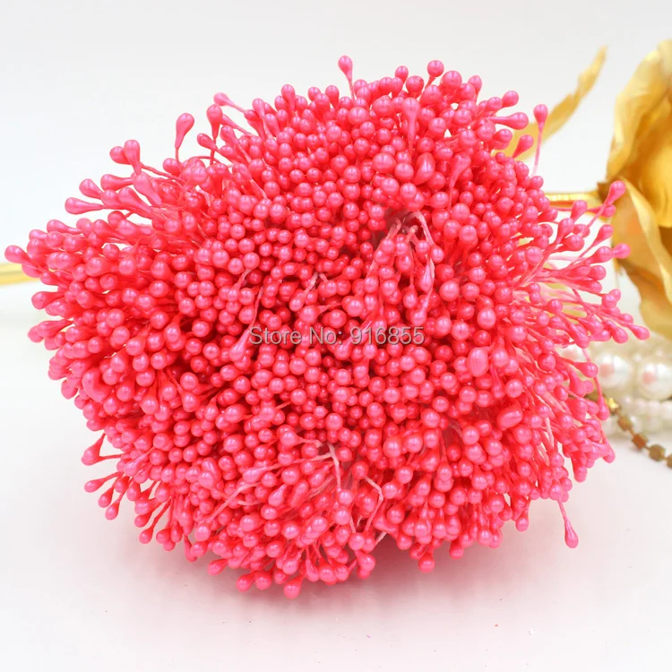 

Free shipping 1800pcs/lot 3mm deep pink color Double Head pearl bead flower stamen floral stamen cake decoration craft DIY