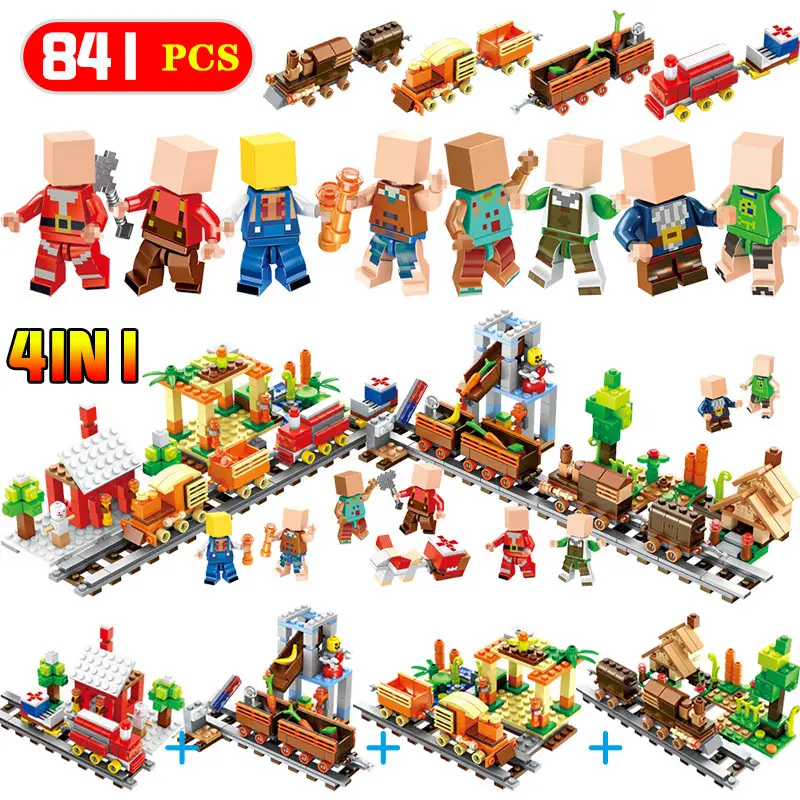 

841PCS Bricks Four Seasons Scene Compatible LegoINGlys Minecrafter Train Railway Eductional Technik Model Blocks Children Toys
