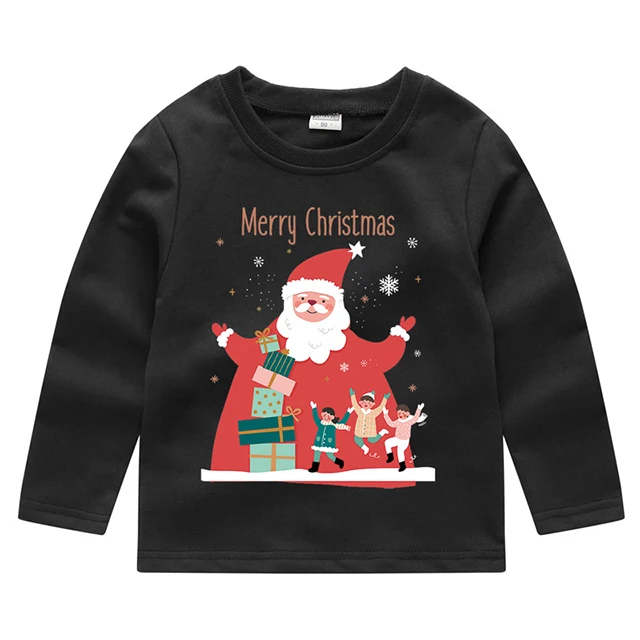 New Baby Girls Christmas Sweatshirts Autumn Winter Children Sweatshirts Long Sleeves Sweatshirts T-shirt Kids Clothes - Цвет: Black