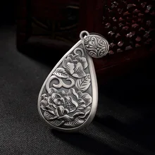 999 Чистое серебро с Буддой, в форме лотоса ожерелье кулон подарок для женщин и мужчин Винтажный стиль Подвески ручной работы ювелирные украшения оптом
