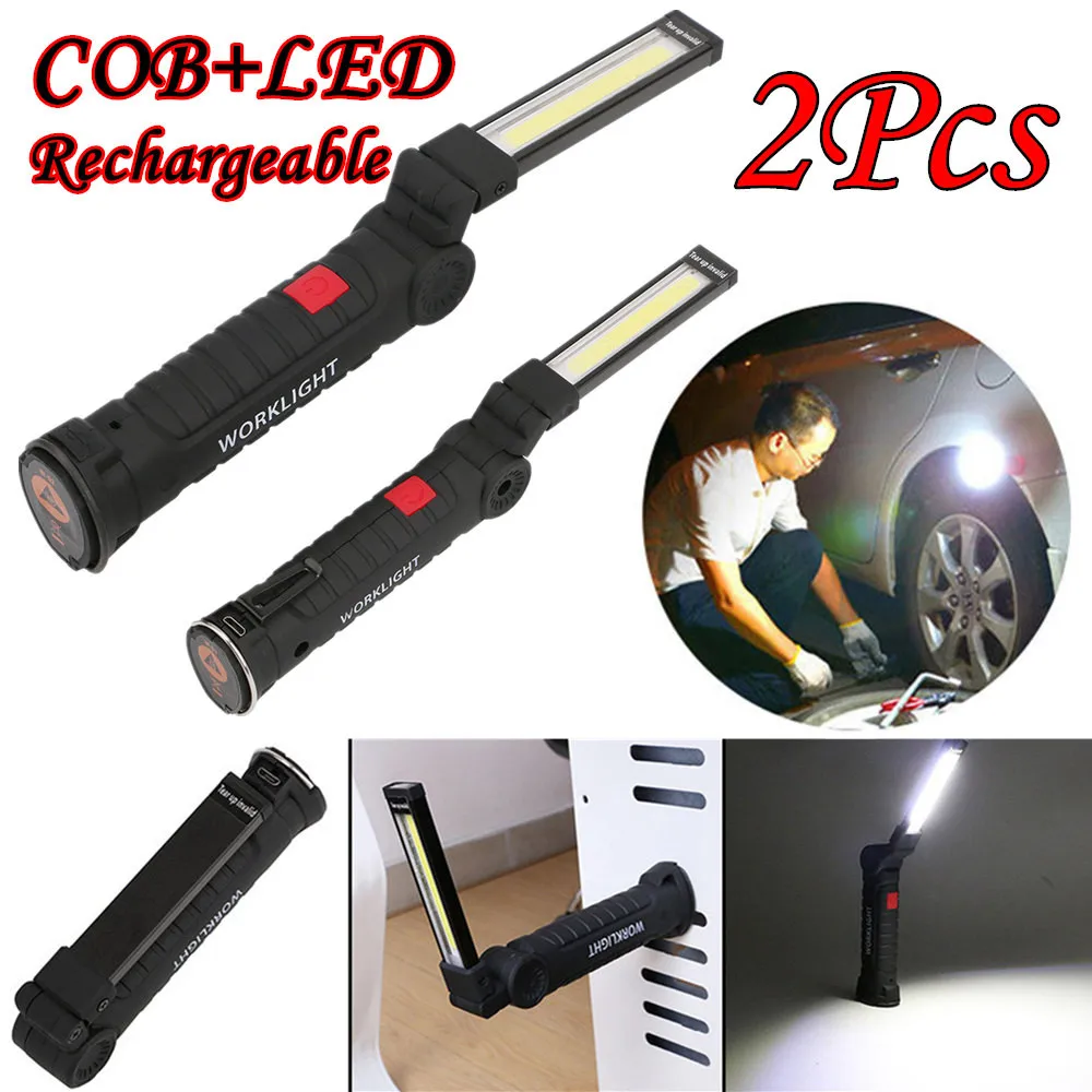 

2Pcs lanterna COB+LED Magnetic Torch Light Flexible Inspection Lamps Cordless Worklight linterna led recargable de alta potencia