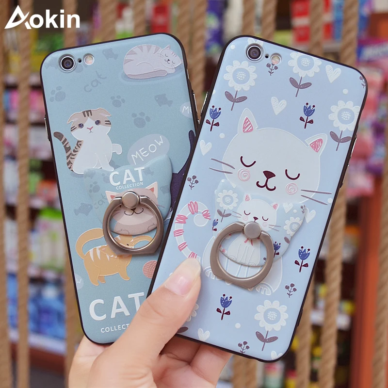 

Aokin Ring Holder Cute Cat Case for iPhone 7 Soft Silicone Cartoon Pattern with Ring for iPhone 7 Cover for Girls Women