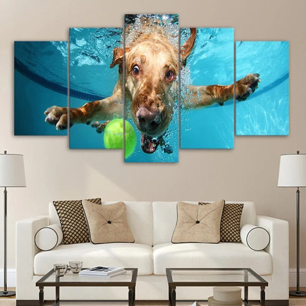 Dog Underwater Canvas Set, Prints Wall Artin Painting & Calligraphy