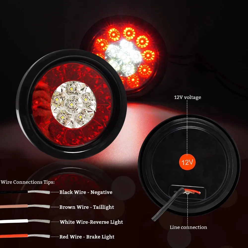 Fuleem 2 шт. 4 дюйма круглый светодиодный белый красный задний светильник s с резиновой втулкой 16 светодиодный 12 в стоп-сигнал, ходовой задний резервный светильник для грузовика