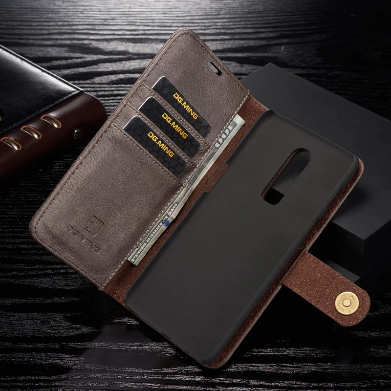 Luxury Flip Cowhide Real Leather Wallet Case For OnePlus 6