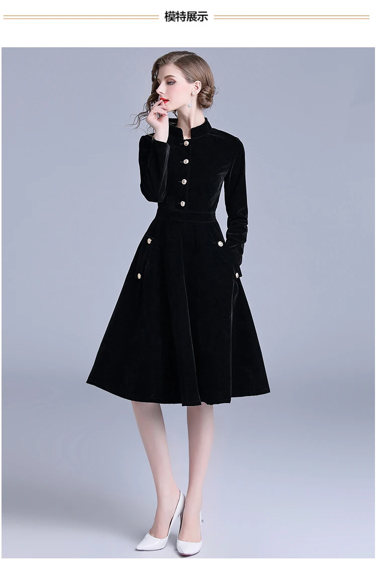 Женское офисное платье Одри Хепберн с длинным рукавом, женское элегантное черное бархатное платье, черные зимние платья в стиле ретро