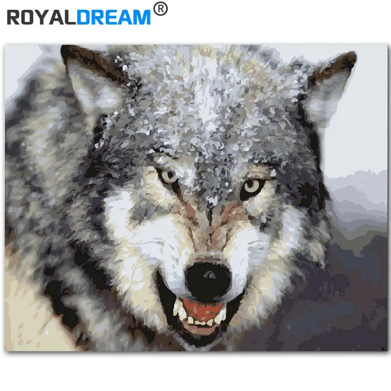 ROYALDREAM волк DIY краска по номерам акриловая ручная масляная на холсте для домашнего