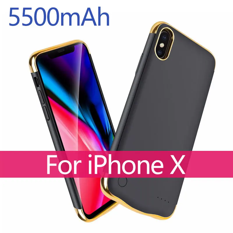 Батарея чехол для iPhone X XR XS xsmax 5500/6000 мА/ч, внешняя Батарея Зарядное устройство чехол резервного копирования Мощность банк Портативный Мощность зарядный чехол - Цвет: Black