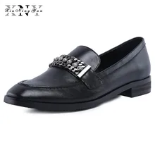 

XiuNingYan Loafers Genuine Leather Casual Designer Vintage Women Flats Shoes Handmade Black Oxford Shoes for Woman Large Size 43