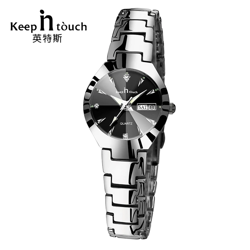 keep-in-touch-black-silver-watch-women-quartz-calendar-rhinestone-dress-bracelet-women's-watch-ladies-luminous-relogio-feminino