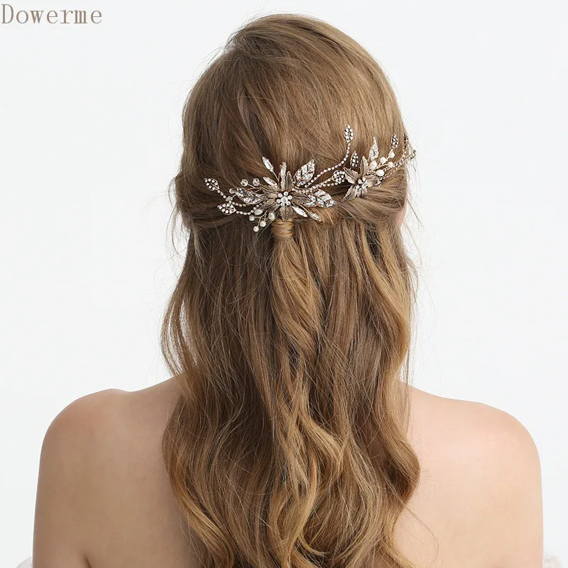 

Dower me Boho Bridal Hair Pins Clips Vintage Gold Leaf Wedding Hair Piece Accessories Rhinestone Women Headwear