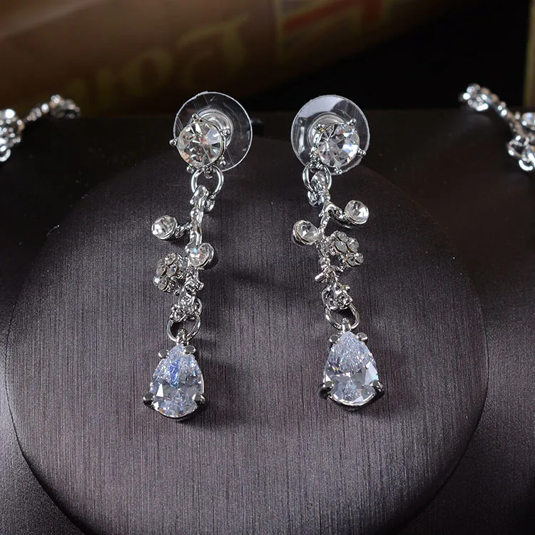 Luxo Cúbicos de Zircônia Conjuntos De Jóias de Noiva Folha-Forma de Cristal Strass Partido da Jóia Do Casamento Conjuntos de Colar (6)