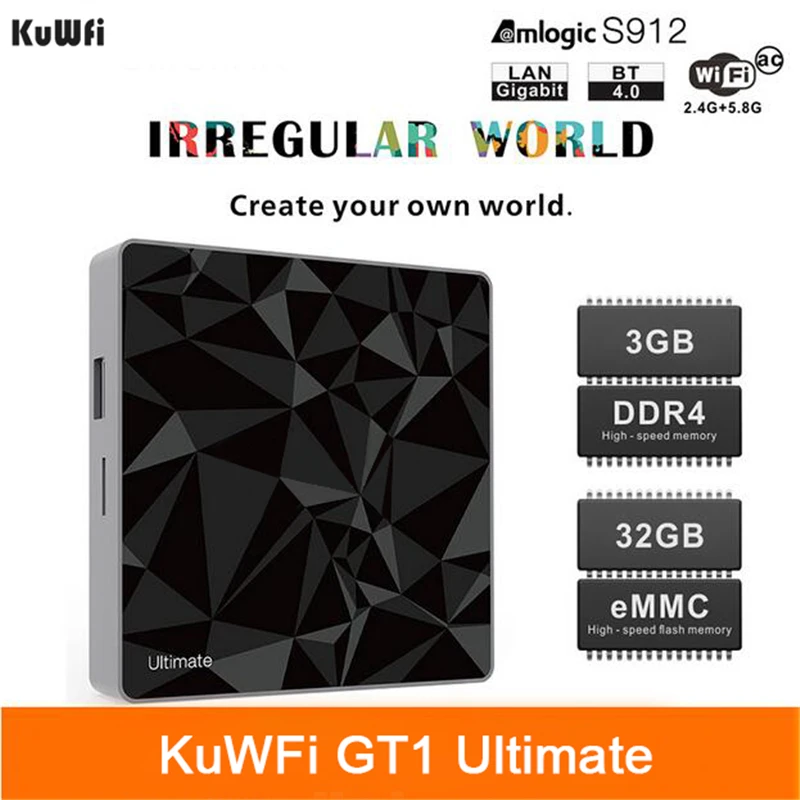 

KuWFi TV Box Android 7.1 Set Top Box DDR4 3G 32G Google Amlogic S912 Octa Core CPU 2.4G 5.8G Dual WiFi GT1 Ultimate Media Player