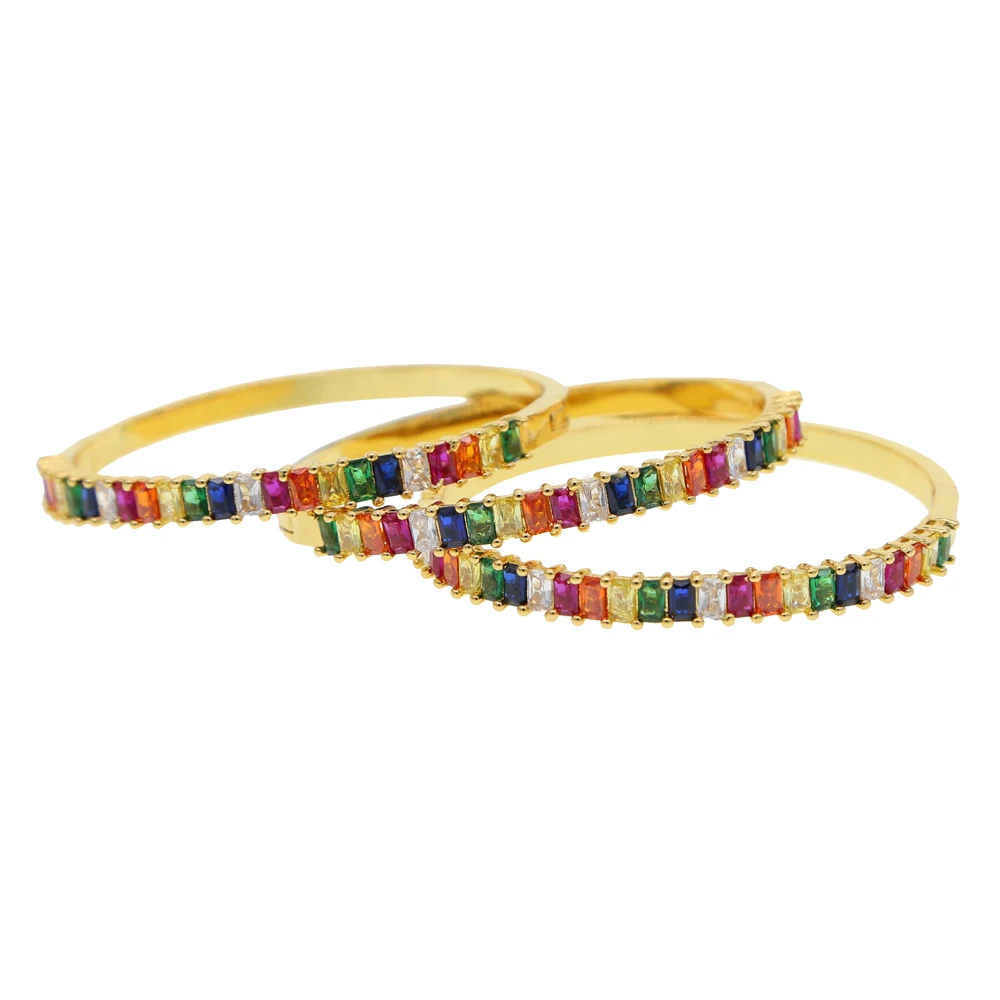 Роскошный браслет в виде радуги золотого цвета, браслет для женщин, Очаровательная Радужная цветная квадратная cz теннисная цепочка, великолепные модные ювелирные изделия