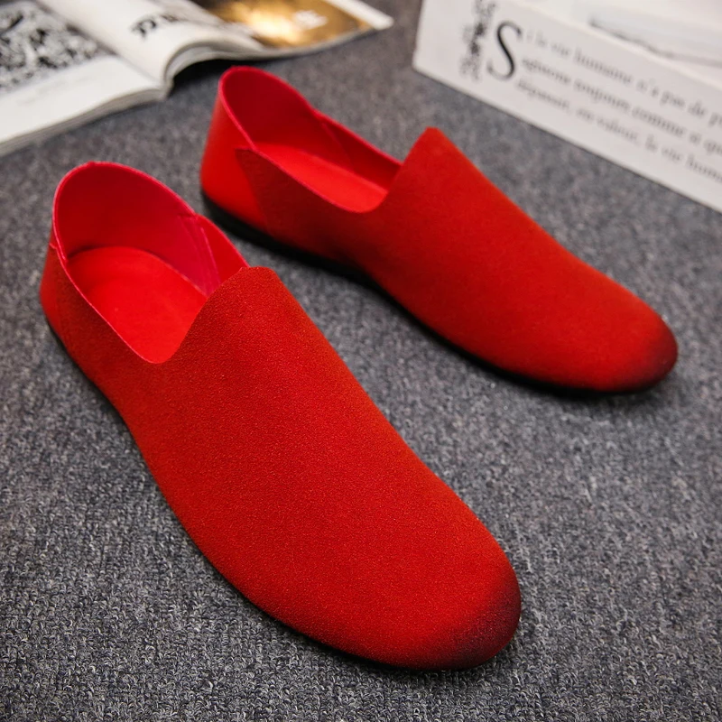 2019 Fashion Pure Black Red Flats artificial Leather Casual Shoes Men Light Soft Loafers Size 39-44 Driving Shoes Man Moccasin