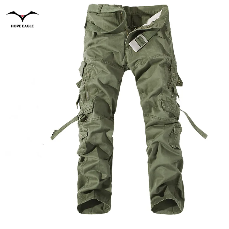 2017 New Men Cargo Pants army green big pockets decoration mens Casual trousers easy wash male autumn army pants plus size 42
